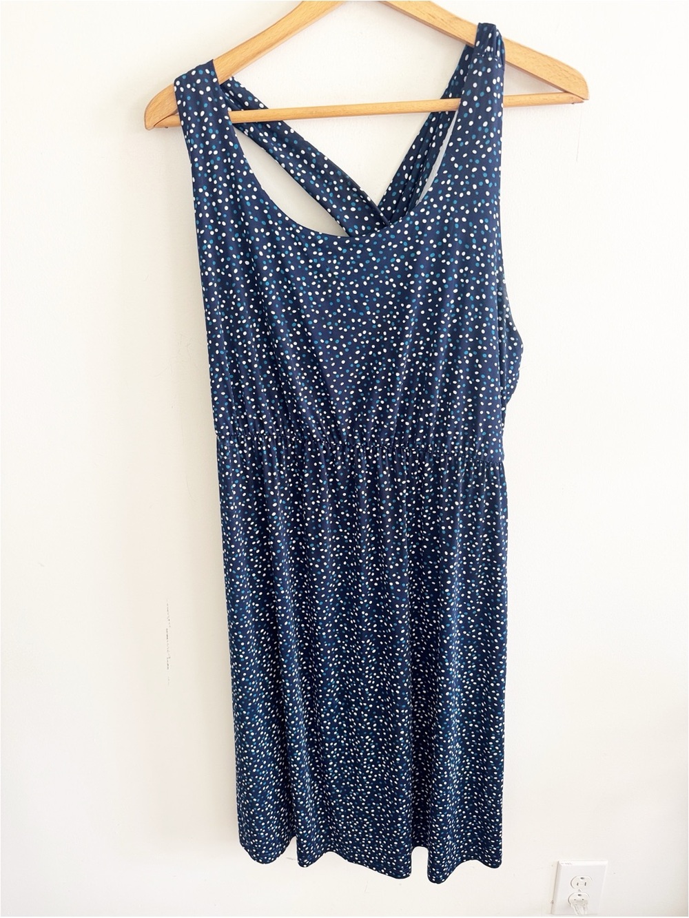 Stitch fix Kayleigh navy blue polka dot stretchy Racerback dress size XL